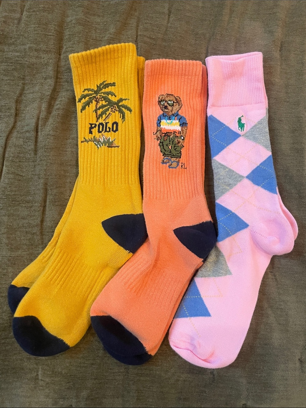 Men’s Polo by Ralph Lauren Three-Pack Crew Socks in Yellow, Orange, Pink